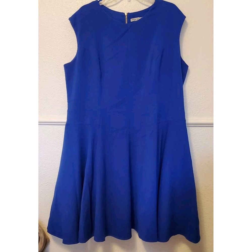 Eliza J Royal Blue Sleeveless Fit and Flare Dress Gold Zipper Plus Size 18W